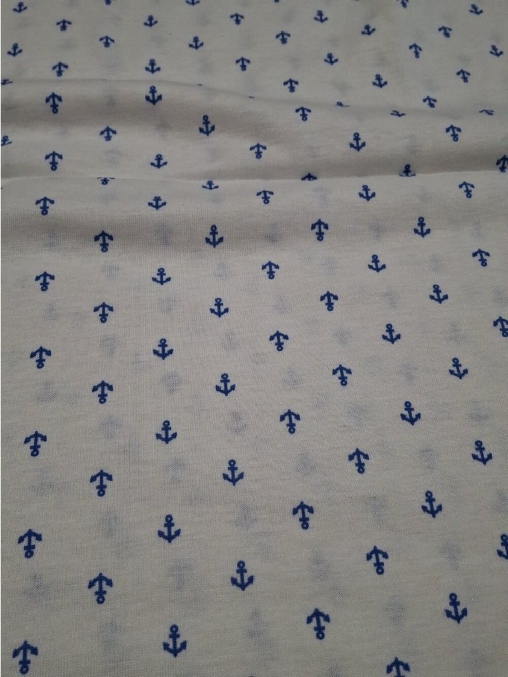 White-blue Anchor Cotton Knit Fabric 1 Yd X 58" W. Jersery Knit Stretch